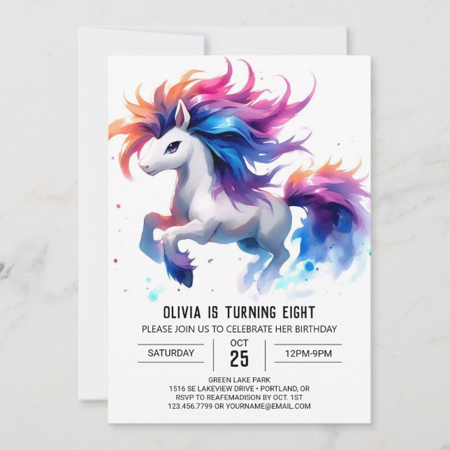 Convite Chic Editable Horse Birthday (Frente)