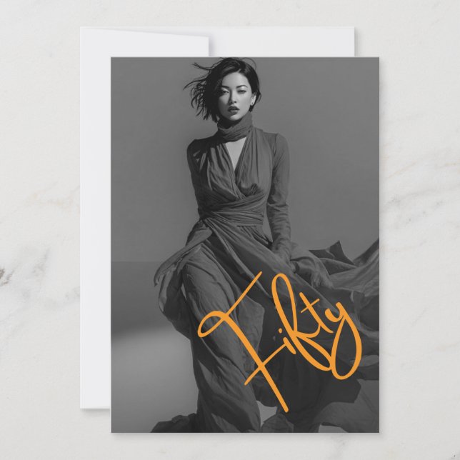 Convite Chic Elegant Black & Pink Photo 50th Birthday  (Frente)