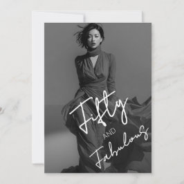 Convite Chic Elegant Black & White Photo Fifty & Fabulous 