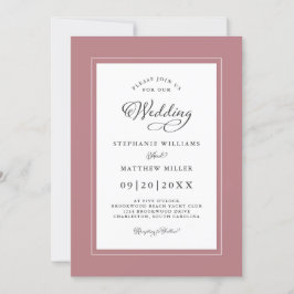 Convite Chic Elegant Dusty Rosa Wedding Modern Borders