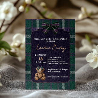 Convite Chic elegant fancy bear baby shower invitation