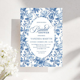 Convite Chic Elegant Navy Toile de Jouy Rose Bridal Shower