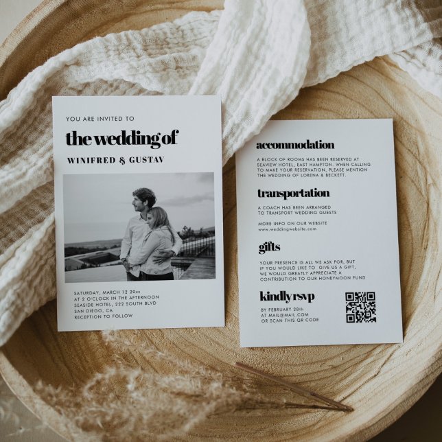 Convite Chic elegant RSVP QR code tudo em uma foto de casa (Chic elegant RSVP QR code all in one wedding photo Invitation)