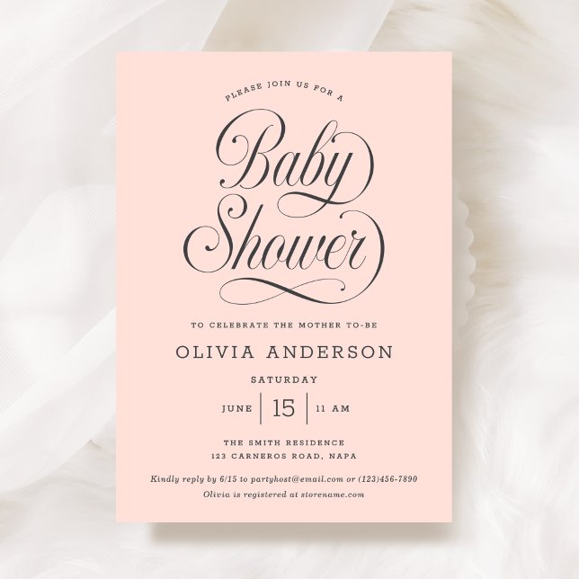 Convite Chic Elegant Script  Blush Pink Girl Baby Shower (Criador carregado)