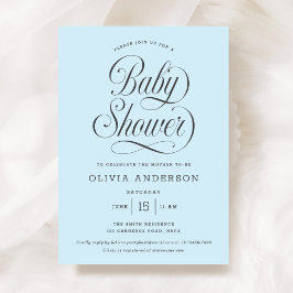 Convite Chic Elegant Script Light Blue Boy Baby Shower