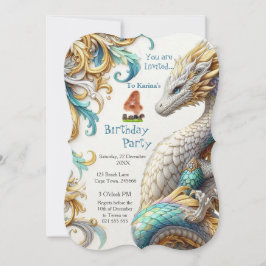 Convite Chic Elegant Swirls em Dragão Dourado, Prateado