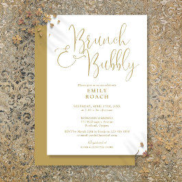 Convite Chic Elegante Brunch em Ouro e Bubbly Chá de Noiva