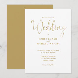 Convite Chic Elegante Caligrafia Dourada Casamento