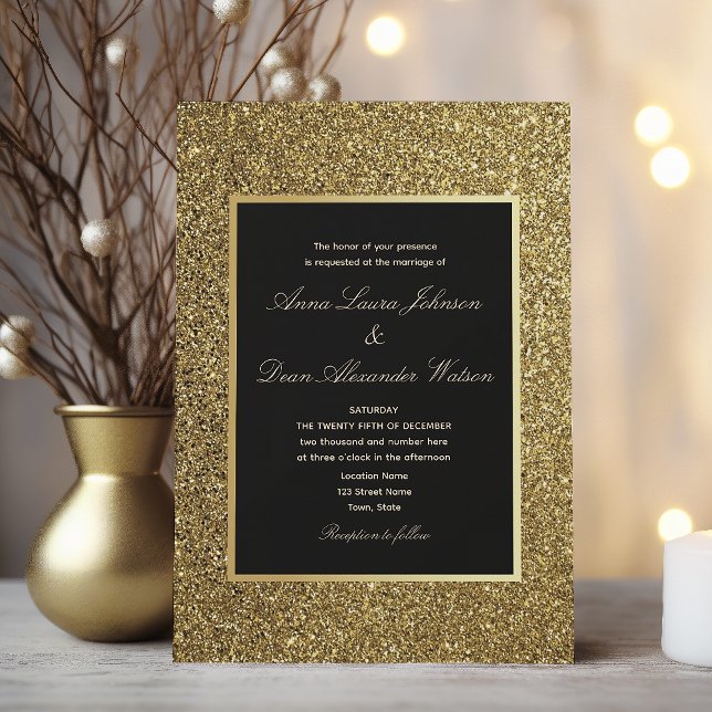 Convite Chic Elegante Casamento Dourado e Preto (Criador carregado)