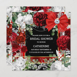 Convite Chic elegante de arco brilhante branco-vermelho