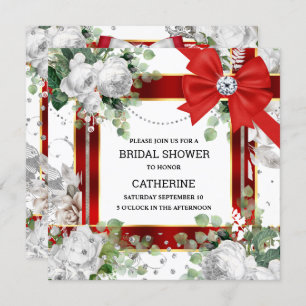 Convite Chic elegante de arco brilhante branco vermelho es