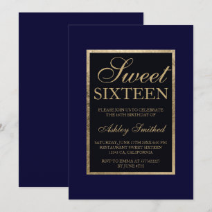 Convite Chic elegante Dourado azul-moderno Sweet 16