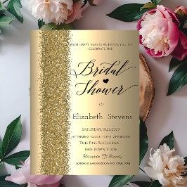 Convite Chic Elegante Dourado Brilho Cursivo Chá de Noiva