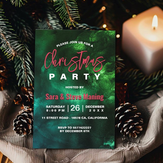 Convite Chic elegante e verde marble art Natal (Criador carregado)