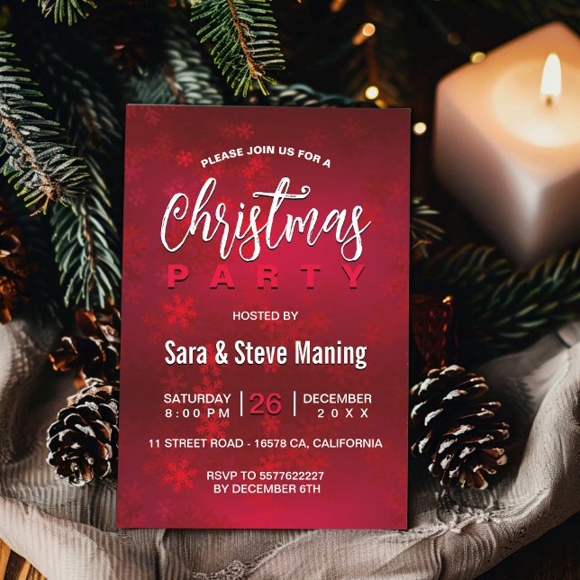 Convite Chic elegante flocos de neve vermelhos Natal (Criador carregado)
