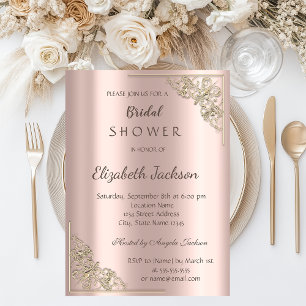 Convite Chic Elegante Moldura Dourada Chuveiro de Noiva Do