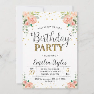 Convite Chic Elegante Peônia Floral Senhoras Mulheres Aniv
