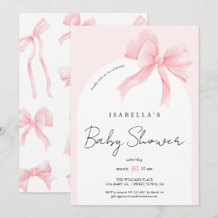 Convite Chic Elegante Rosa com Laço Baby Shower