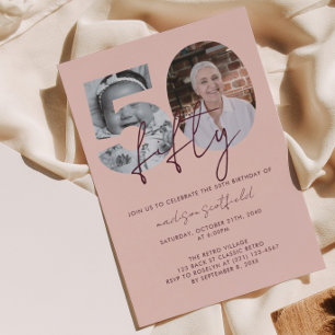 Convite Chic Elegante Rosa Dourado Foto Script Aniversário
