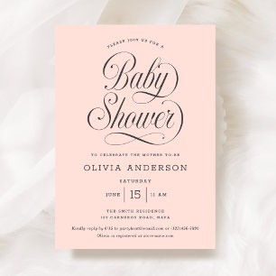 Convite Chic Elegante Script Rosa Baby Shower Menina