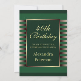 Convite Chic Emerald Green Dourado Stripes Geométrico Aniv