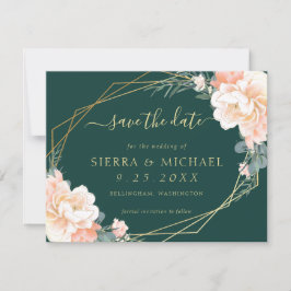 Convite Chic Emerald Green Peach Floral Dourado Salve a Da