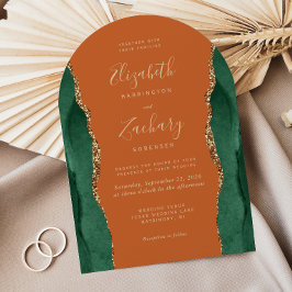 Convite Chic Esmeralda Verde Dourado Ágata Ferrugem Arco C