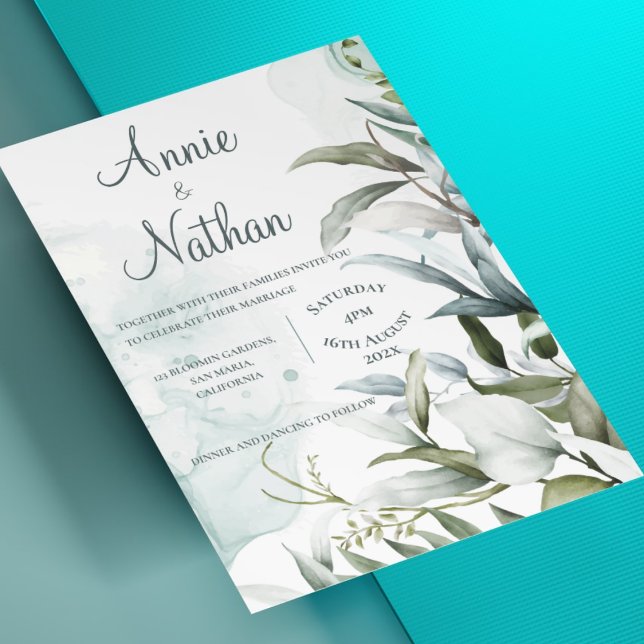Convite Chic Eucalyptus Green Deixa Casamento Verde Bonito (Chic Eucalyptus Green Leaves Cute Greenery Wedding Invitation)