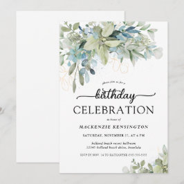 Convite Chic Eucalyptus Greenery Celebração de Aniversário
