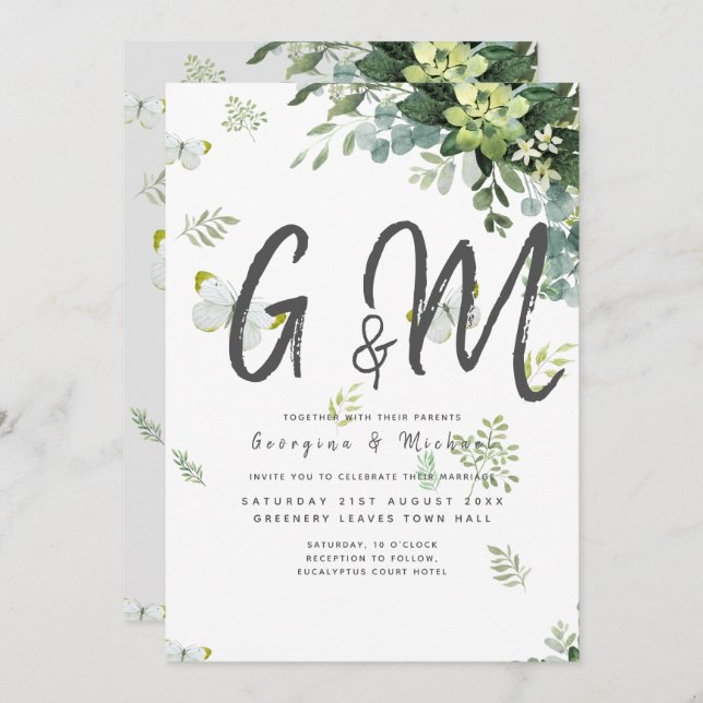 Convite Chic Eucalyptus Greenery Deixa Casamento Esmeralda (Frente/Verso)