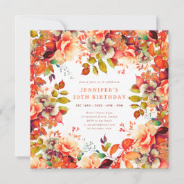 Convite Chic Fall Autumn Watercolor Floral aniversário de 
