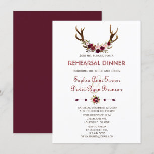 Convite Chic Fall Marsala Floral Antlers Janto de ensaio