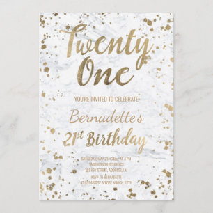 Convite Chic Faux gold confetti White Marble aniversário d