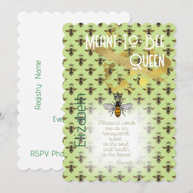 Convite Chic Fé Lime Verde Abelha Matrix Rainha Ouro (Frente/Verso)