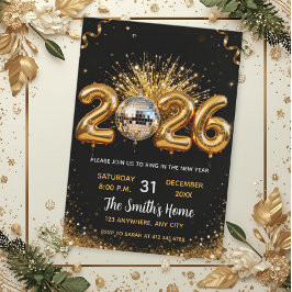 Convite Chic Festa de Ano Novo 2026 Dourado Brilhante Pret