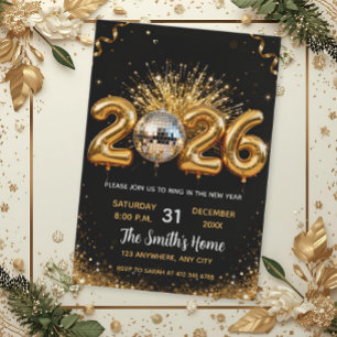 Convite Chic Festa de Ano Novo 2026 Dourado Brilhante Pret