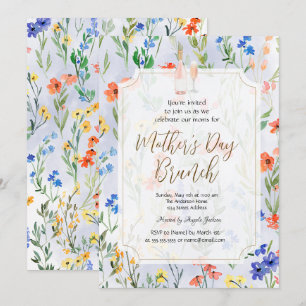 Convite Chic Flor Silvestre Vinho Azul Brunch do Dia das M