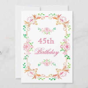 Convite Chic Floral Aquarela Aniversário de 45 anos Dupla