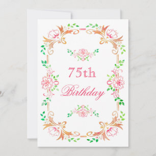 Convite Chic Floral Aquarela Aniversário de 75 anos Dupla