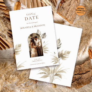 Convite Chic Floral Boho Foto de Casamento Salvar Data