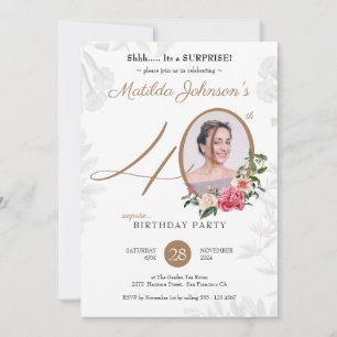 Convite Chic Floral Botanical Photo Surprise aniversário 