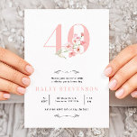 Convite Chic Floral Branco e Rosa Simples aniversário de 4<br><div class="desc">Chic Floral Branco e Rosa Simples aniversário de 40 anos | Convites de aniversário para adultos | 40.o Convites Mínimos Elegantes Chic Cute | Quarenta anos Celebração de aniversário</div>