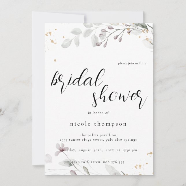 Convite Chic Floral Bridal Shower Invitation Minimal (Frente)