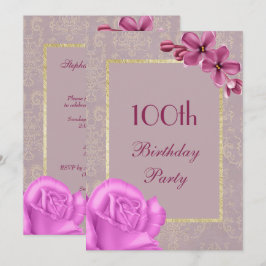 Convite Chic Floral & Elegante Damascado 100º Aniversário