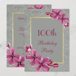 Convite Chic Floral & Elegante Damascado 100º Aniversário