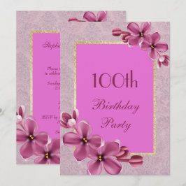Convite Chic Floral & Elegante Damascado 100º Aniversário