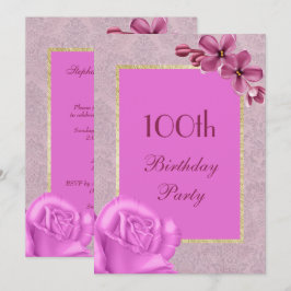 Convite Chic Floral & Elegante Damascado 100º Aniversário