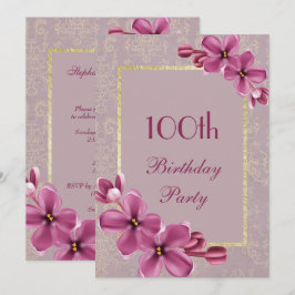 Convite Chic Floral & Elegante Damascado 100º Aniversário