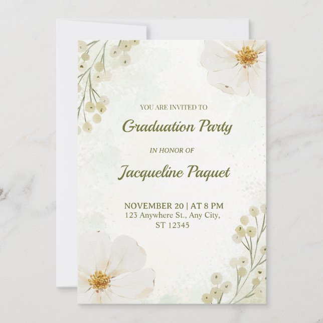 Convite Chic Floral Graduation Party Invitation Card (Frente)