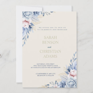 Convite Chic Floral Invitation with Soft Blue, Pink & Nude